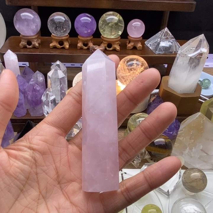 水晶未镶嵌摆件天然粉水晶柱