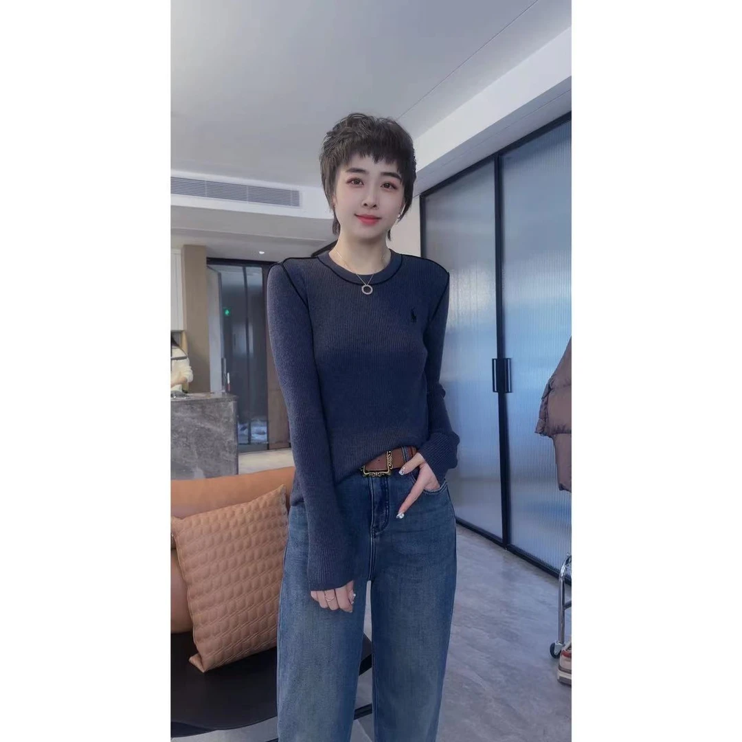 静姐【轻盈无感】~美莉诺羊毛简约刺绣款显瘦时尚款针织衫JYX779123