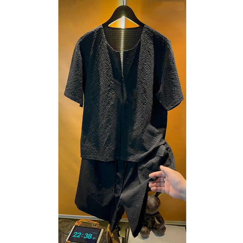 欧货轻奢高定潮牌男士套装2025夏季新款老钱风休闲衬衫短裤两件套