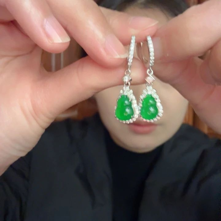 翡翠银S925镶嵌吊坠(不含链)耳饰