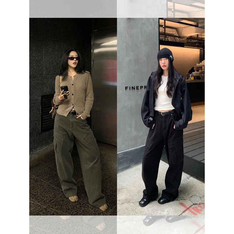 左边女装全棉水洗休闲裤女长裤2025春季新款复古工装裤