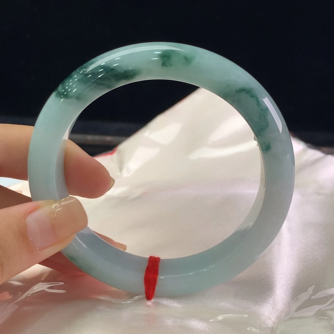 翡翠未镶嵌手镯缅甸A货翡翠 种水飘花58 59