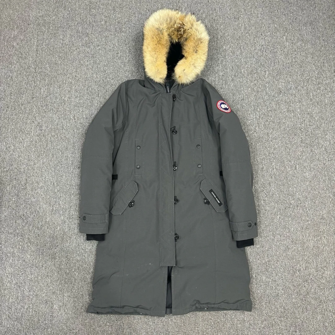 95新 CANADA GOOSE 11166471 石墨灰毛领长款羽绒服 M码