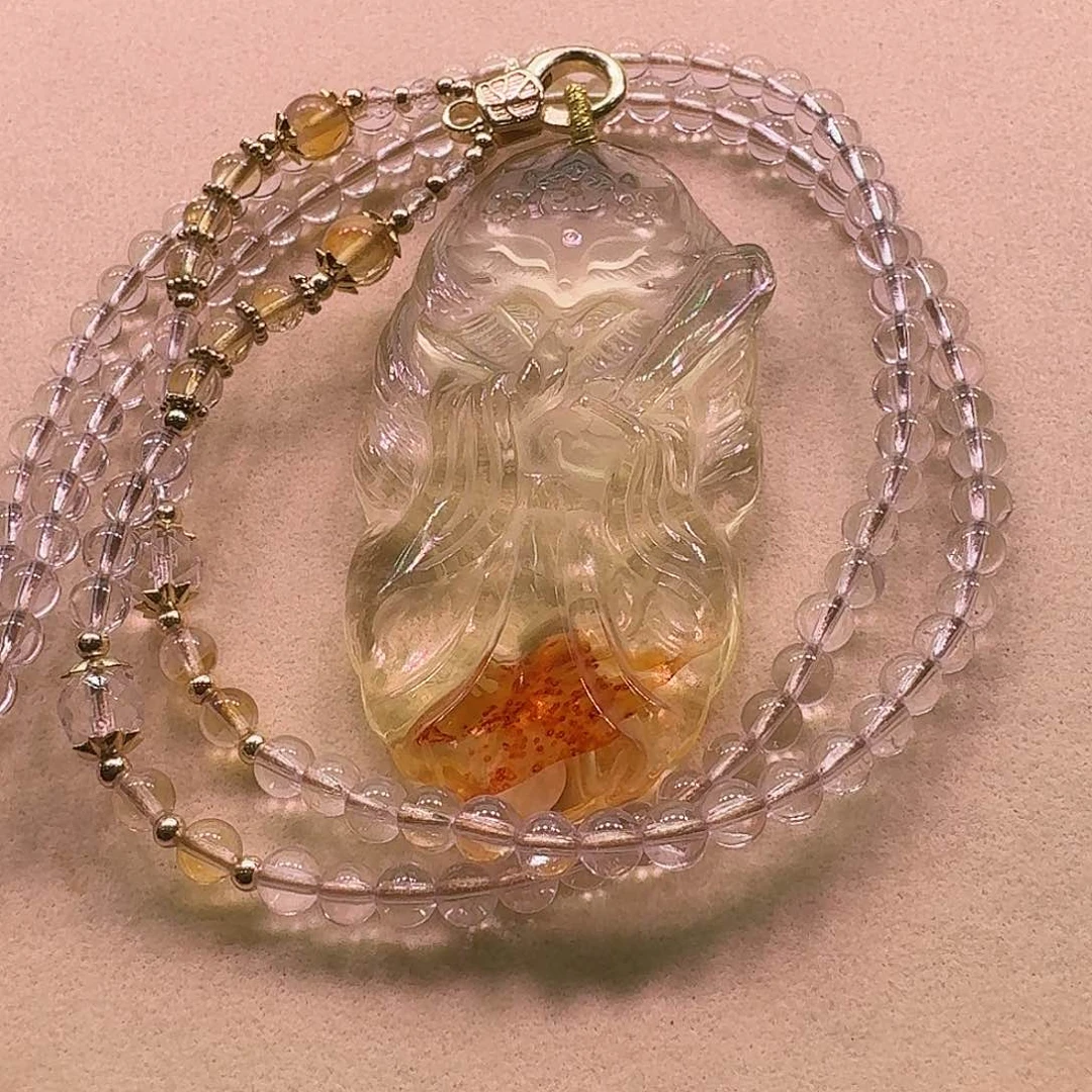 水晶颈饰未镶嵌天然水晶狐狐吊坠