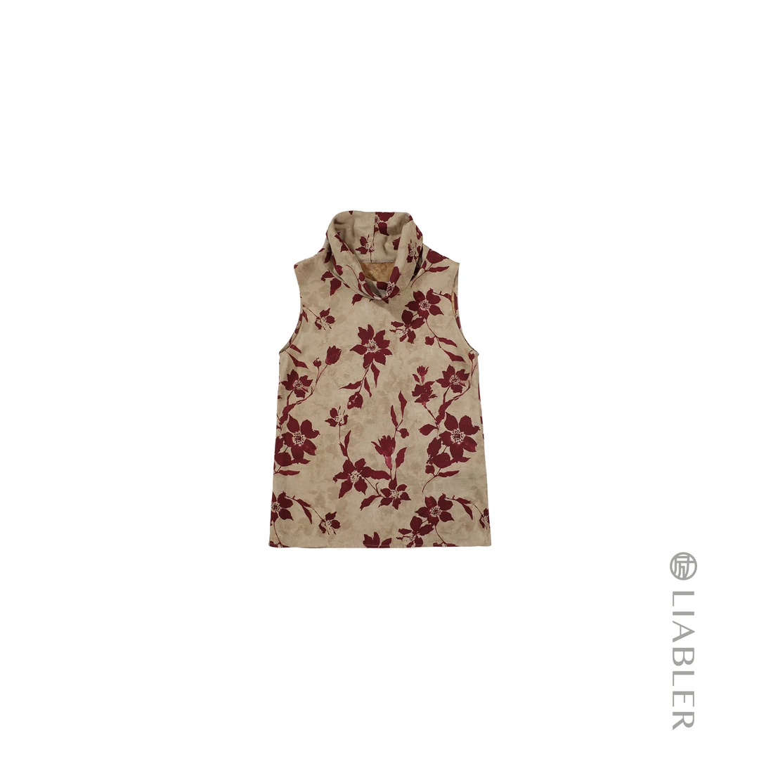 LIABLER【半夏荷韵】2025春夏斜纹印花堆堆领无袖上衣 LAW24673J