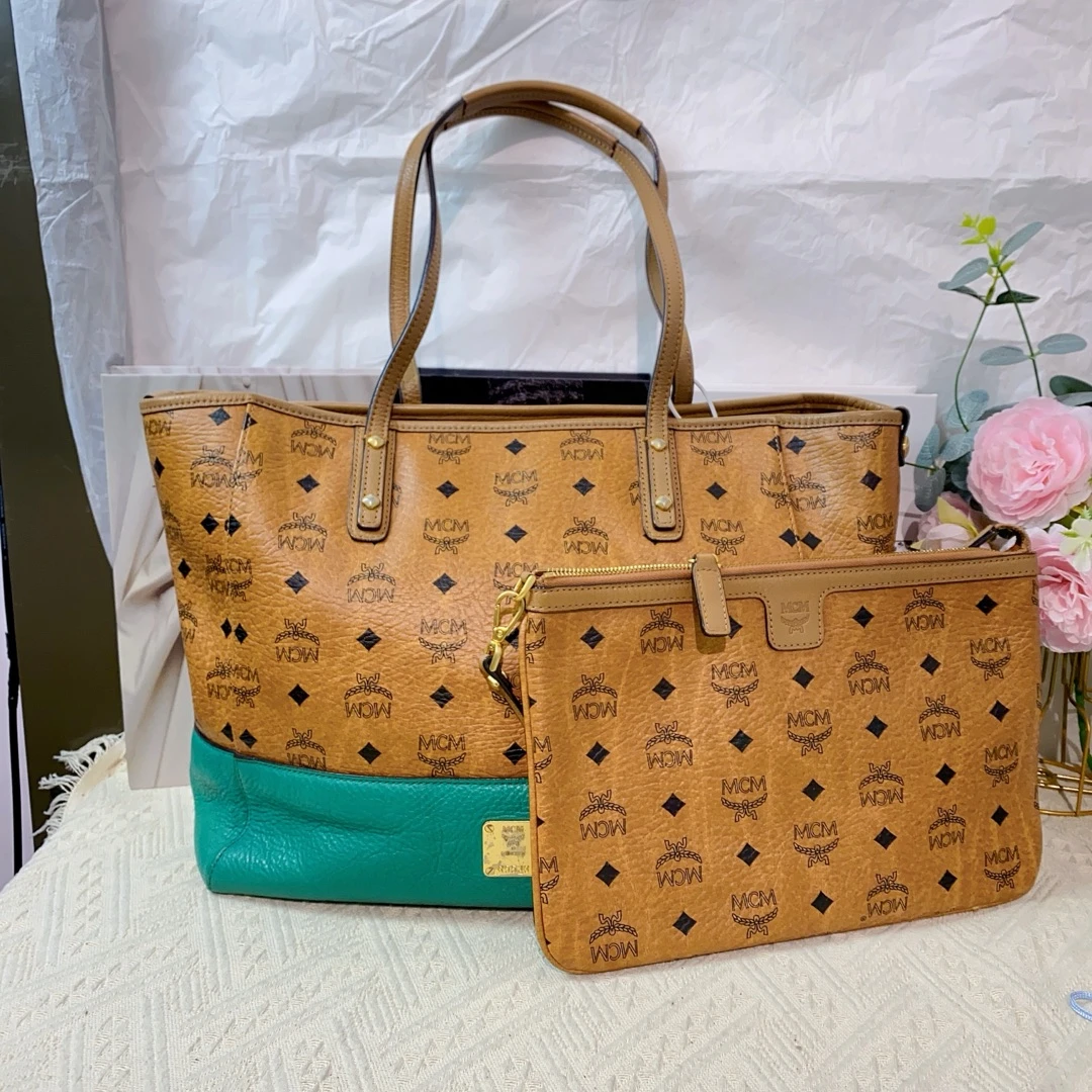 95新 MCM mcm干邑色购物袋中号 手提包 12849552女包