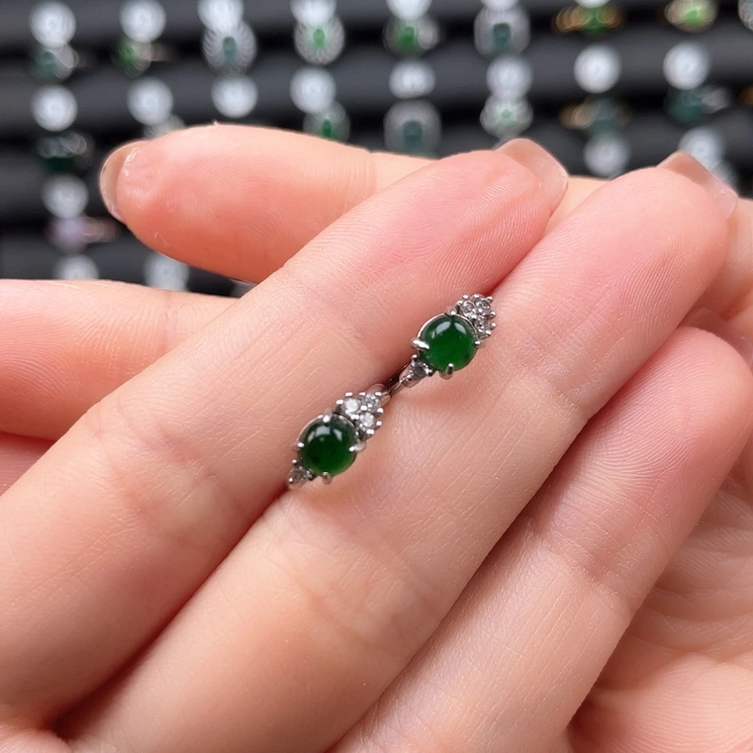 翡翠银S925镶嵌耳饰1