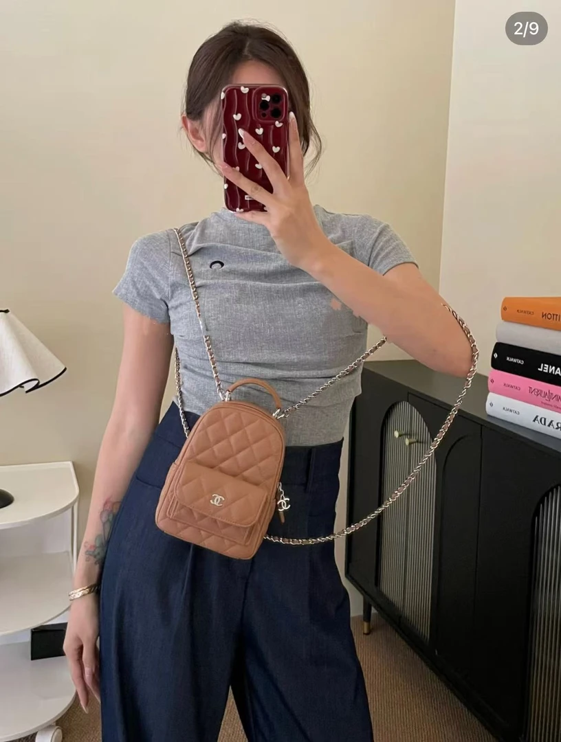 95新 Chanel/香奈儿 焦糖色银扣鱼子酱mini小书包 13cm 16687114