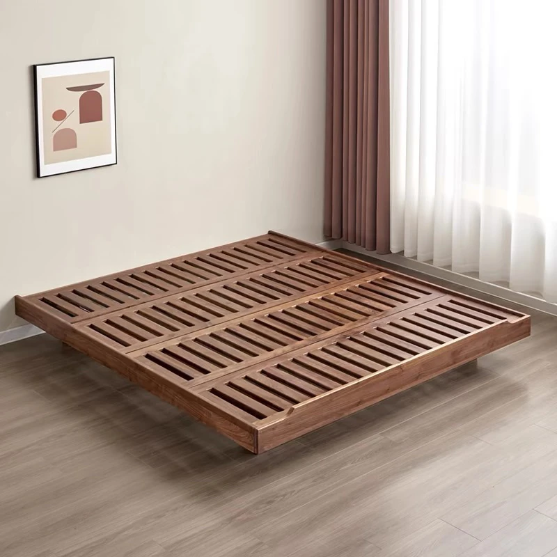 北美黑胡桃木悬浮无床头床榻榻米卧室床全实木床床架矮床原木婚床
