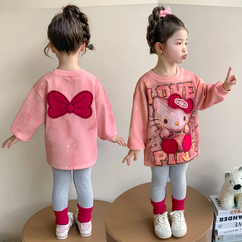 女童春秋季套装2025新款女宝宝扎染卡通卫衣秋款儿童休闲两件套潮