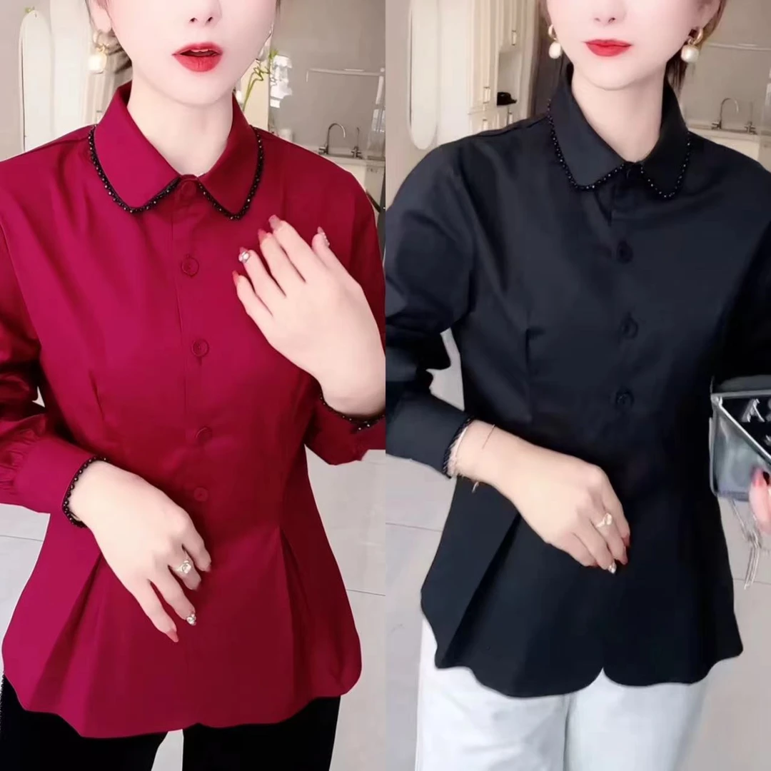 女士长袖衬衫不规则设计感收腰百搭职业风