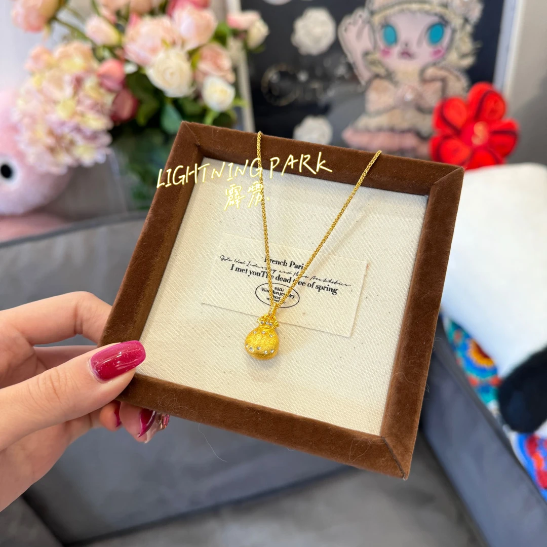 镀K金【霹雳配饰公园】新中式国风拉丝小福袋吊坠项链