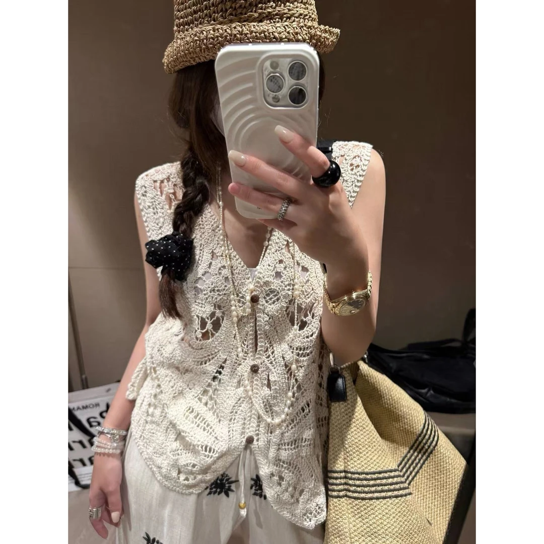 SP【老钱背心】镂空钩花肌理针织马甲背心女夏季无袖衣服叠穿更好看