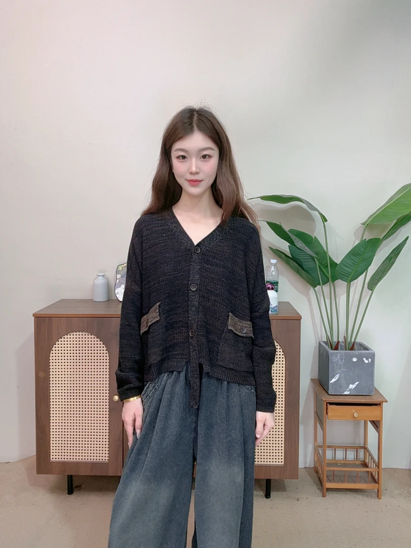 2025秋季新款彩纱针织常规女针织衫宽松百搭女士上衣针织开衫