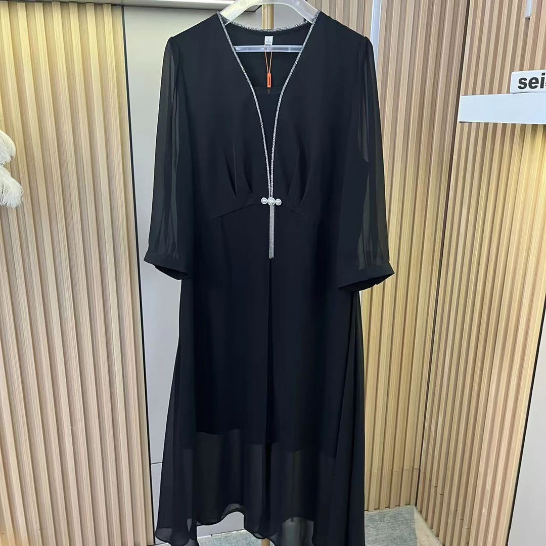 HS023女款长袖针织时尚休闲黑色连衣裙