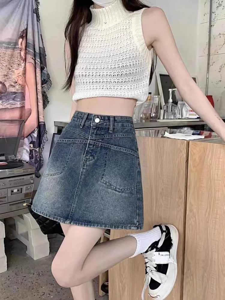 大码胖妹妹港味复古牛仔短裙新款夏季高腰显瘦半身裙女a字裙裤ins