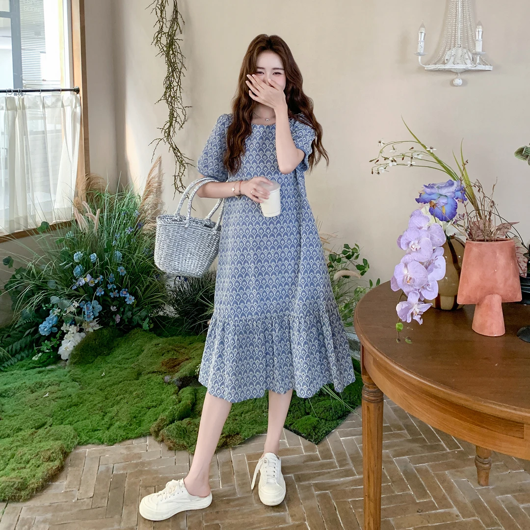 韩系轻熟风鳞片刺绣连衣裙女夏季2025新款今年流行洋气百搭中长裙