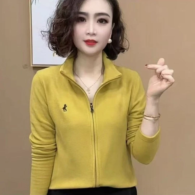 高档拉链百搭德绒长袖开衫新款气质纯色保暖洋气显瘦女士上衣外套