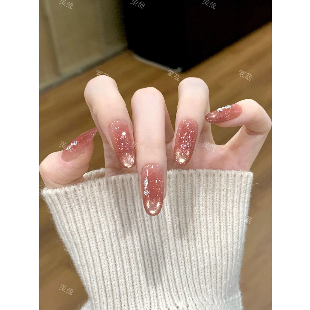 茉哉I【午后红晕】纯手工定制美甲拆卸穿戴甲A5341