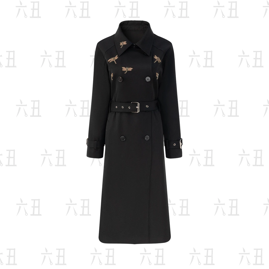 Touchinmydream新款秋冬高级感重工蜻蜓钉珠风衣外套409AFY0216