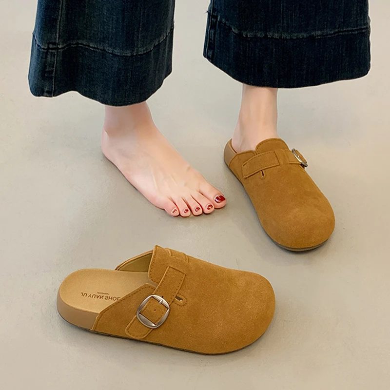 法式复古包头半拖鞋女夏外穿2025新款春秋季一脚蹬厚底勃肯凉拖鞋