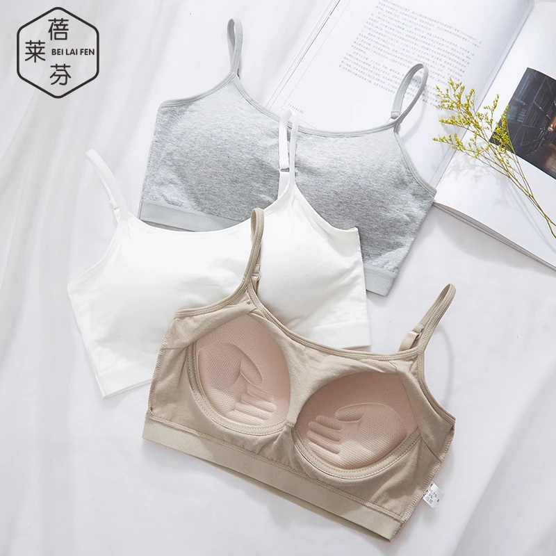 聚拢防下垂无钢圈少女文胸初中高中学生纯棉美背吊带防震运动内衣