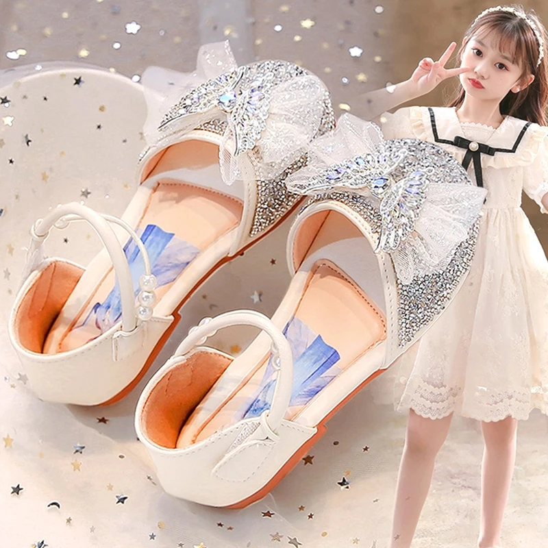 ABC女童凉鞋夏季2025新款儿童配礼服洋气水晶鞋女孩宝宝水钻公主