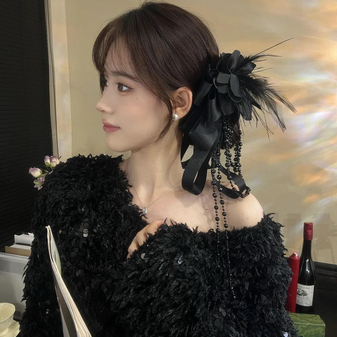 【夜翎】白月光气质花朵流苏抓夹2025新款高级感后脑勺发夹头饰女