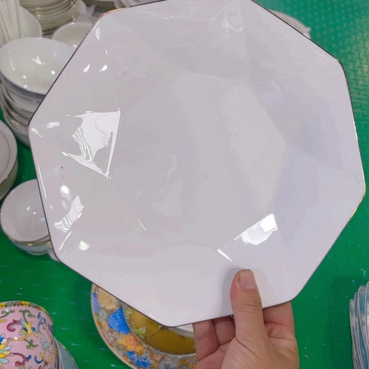 瓷片八角深盘盘微瑕四个