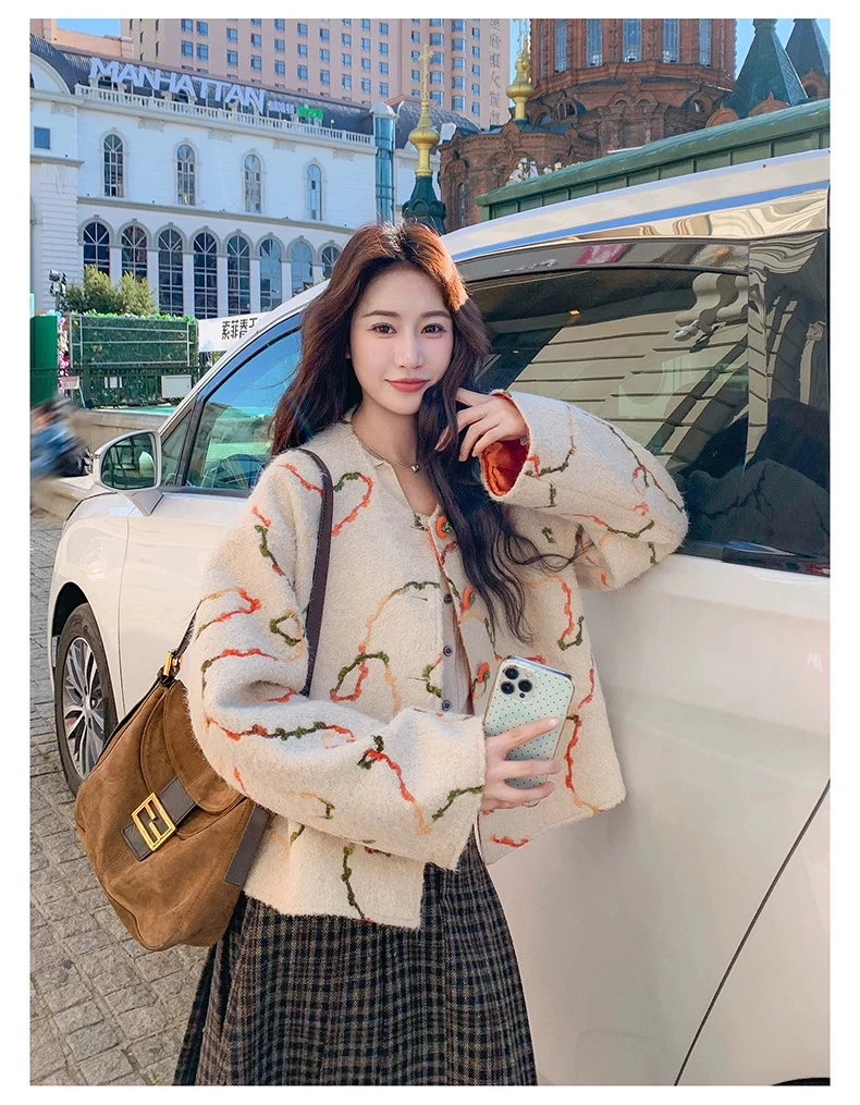 独特超好看撞色提花毛呢外套女秋冬2025新款洋气减龄短款呢子大衣