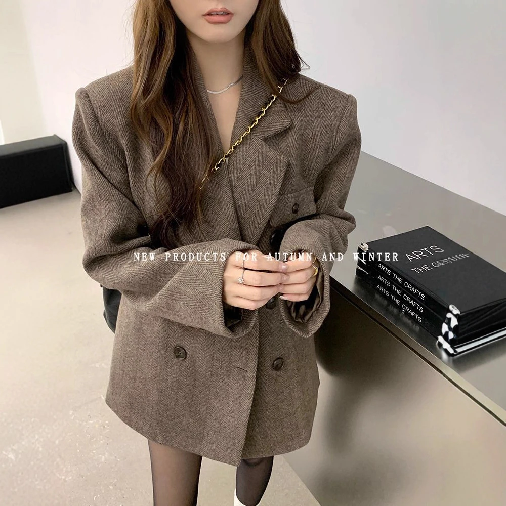 西装毛呢大衣女2025年秋冬新款高级感赫本风小个子加厚毛呢子外套