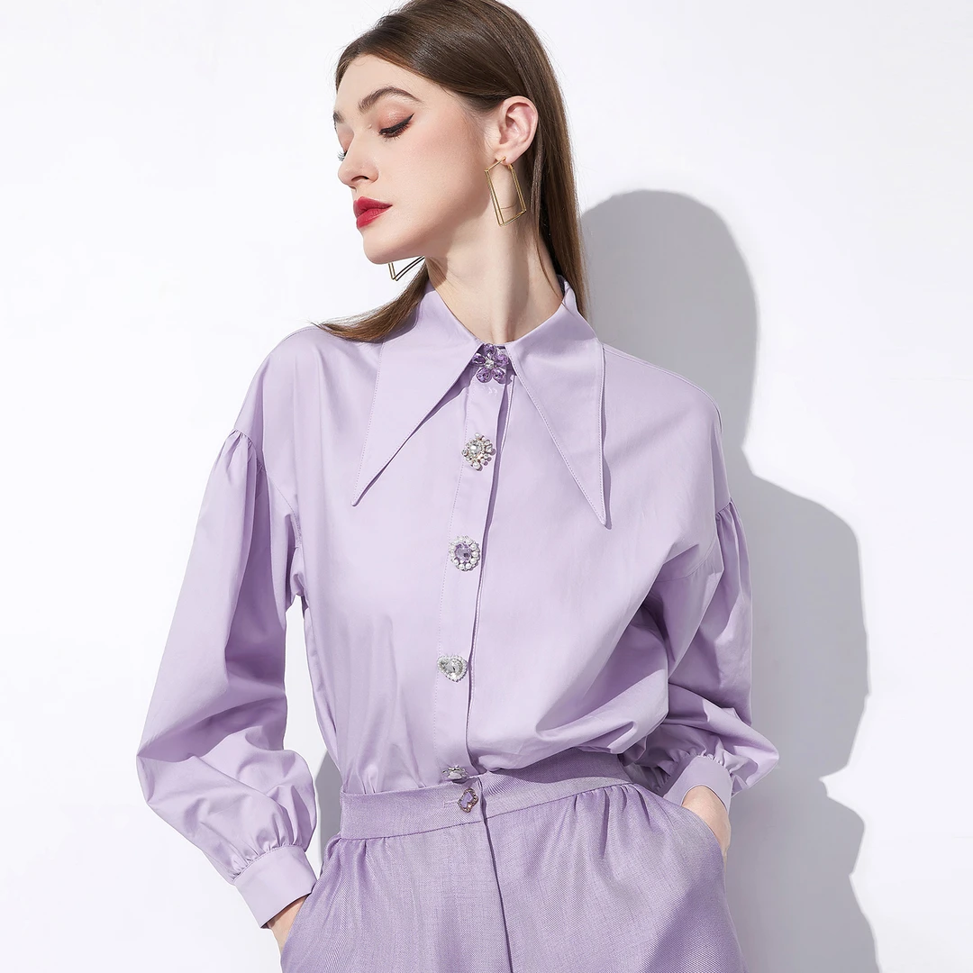 《李易行》 AUI紫色御姐气质百搭POLO衬衫修身衬衣-23W052790