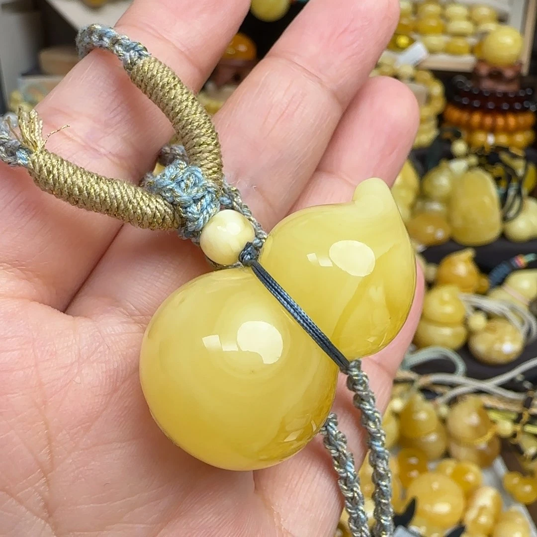 未镶嵌套链琥珀天然妖花蜜蜡葫芦吊坠