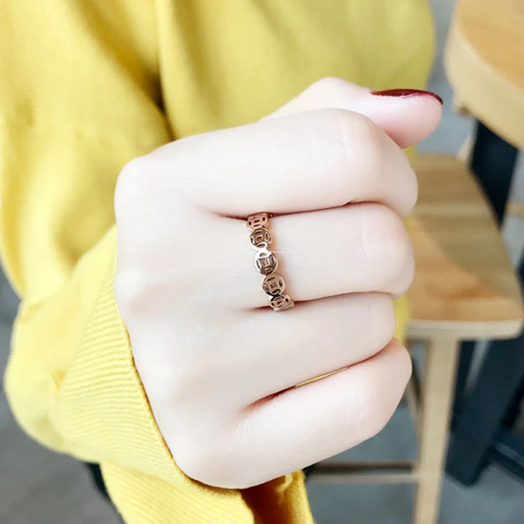 钛钢戒指 复古钛钢铜钱戒指不锈钢招财钱财转运指环食指男女尾戒