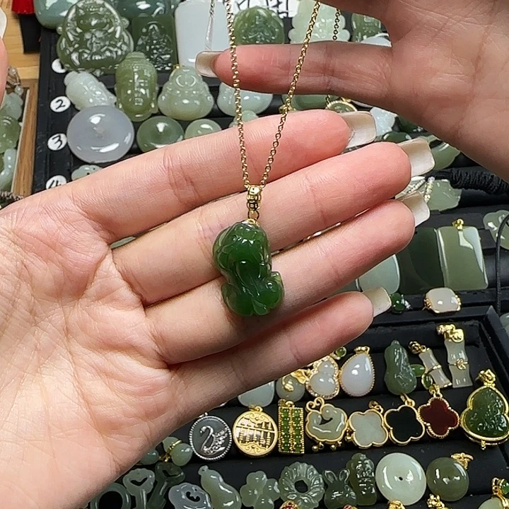 颈饰银S925镶嵌和田玉送链子送绳