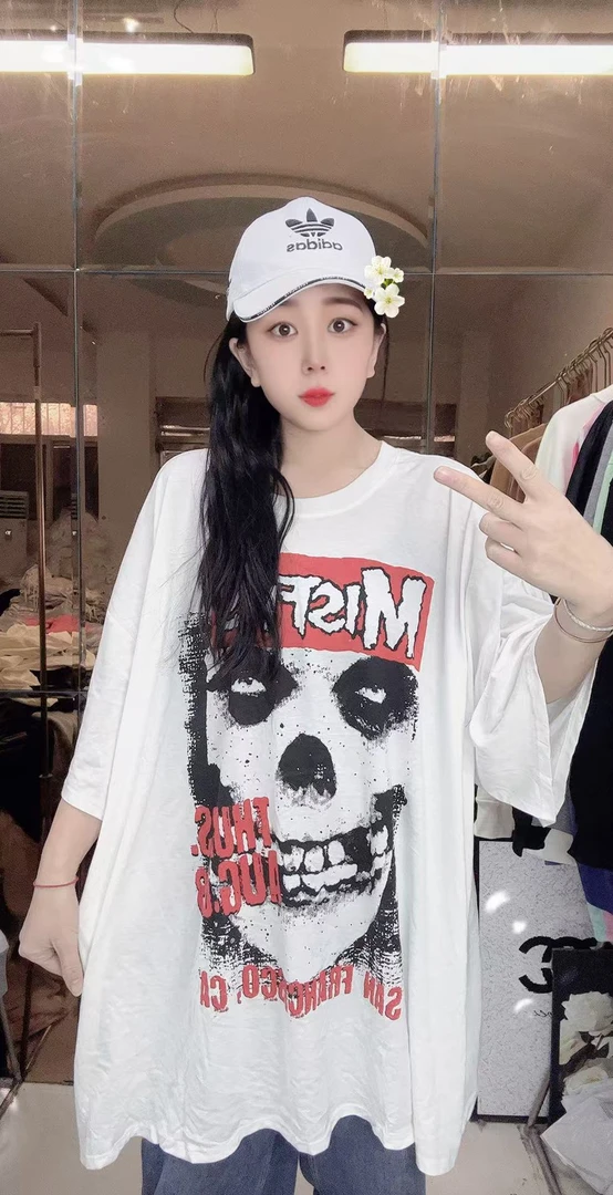 外贸纯棉T恤白色黑眼圈