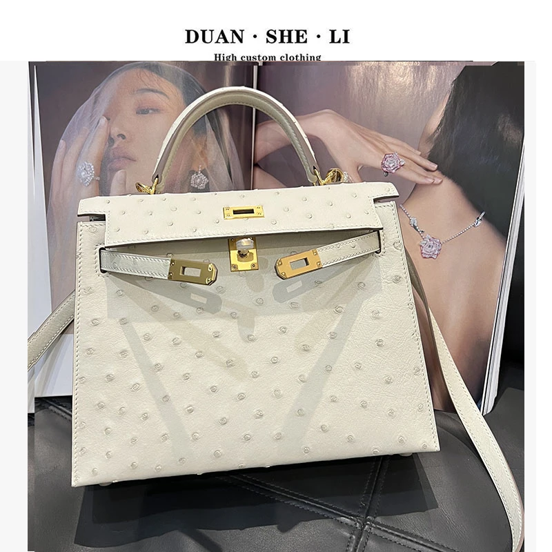 2025新款明星同款时尚鸵鸟皮单肩斜跨手提包紫色KL