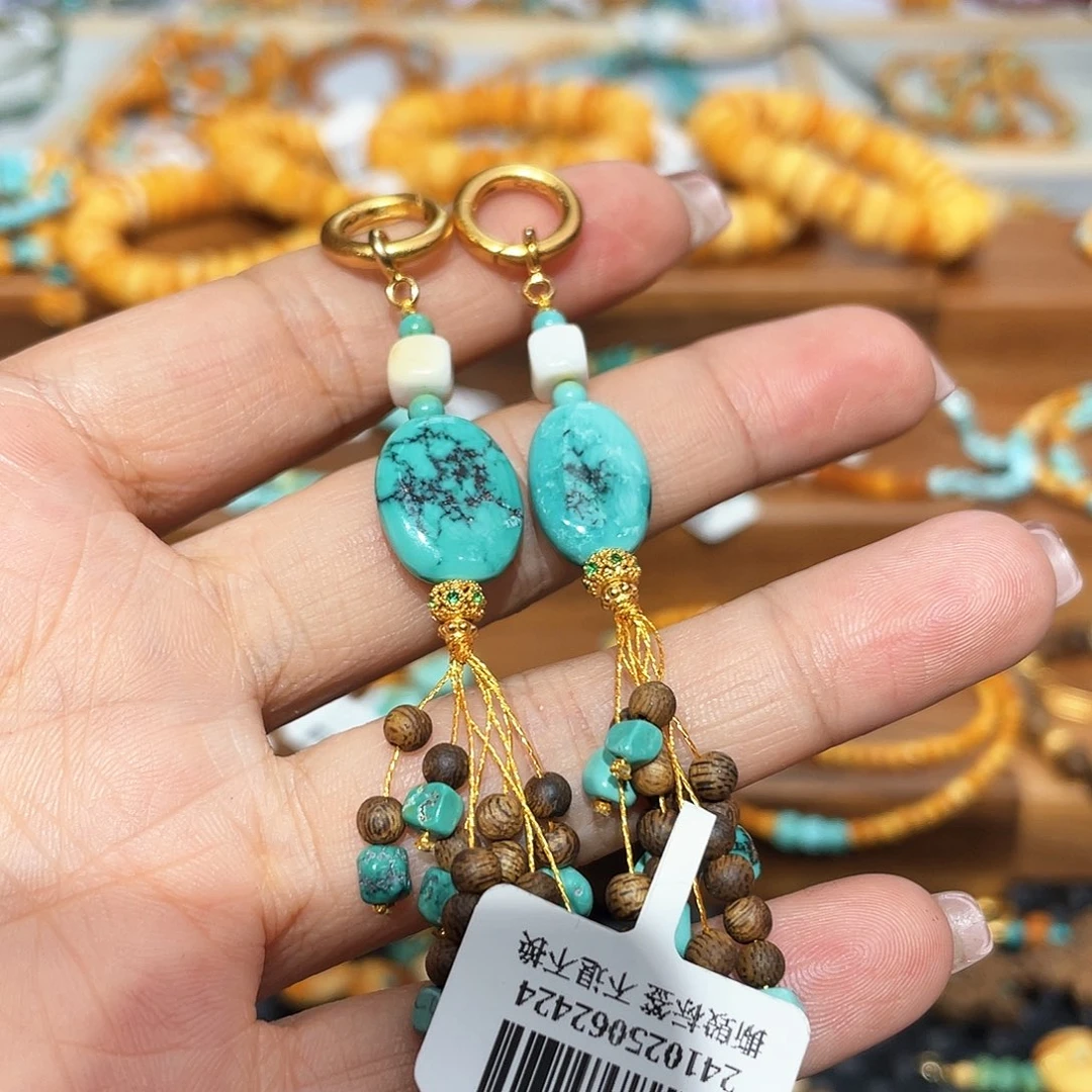 琥珀裸石未镶嵌安****好耳坠一对