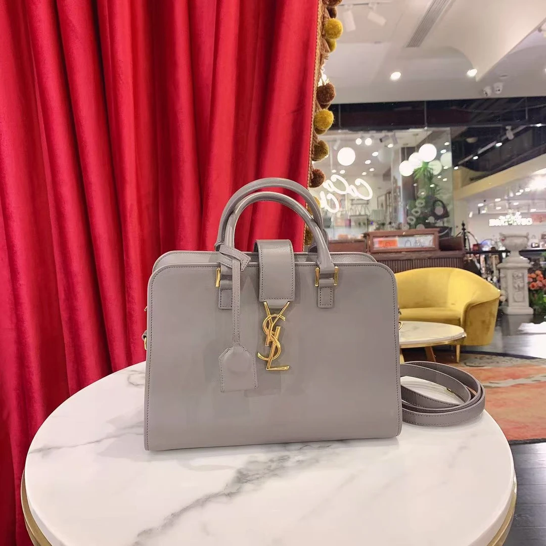 95新 YSL/圣罗兰 GGSCabas小号灰色金扣牛皮单肩包53051395