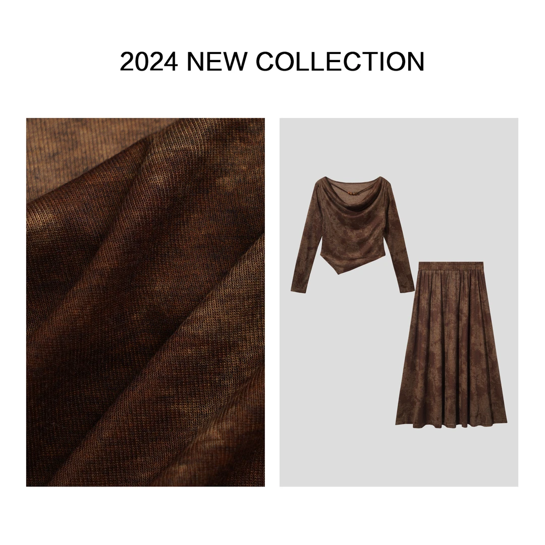 【婷婷专属】D3F39002B 春季V领正肩不规则上衣+裙子套装-9002