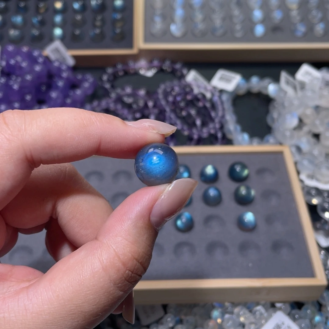 苗***贝长石未镶嵌裸石灰月光单珠14.3mm