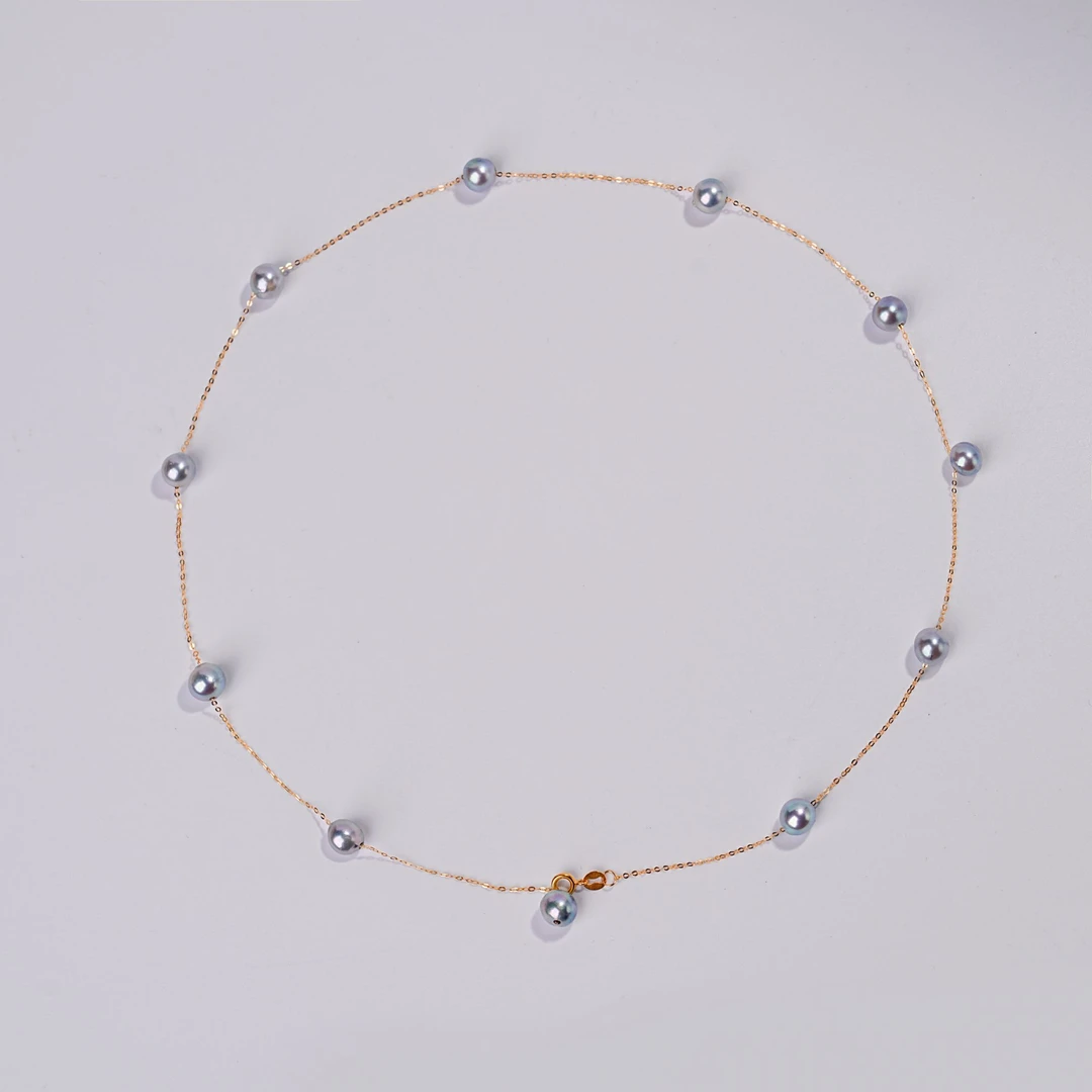 18K金海水珍珠真多麻满天星项链6-7mm-多样性发一