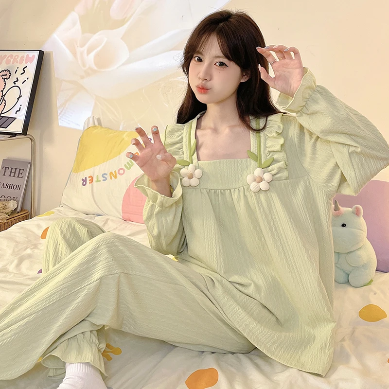 伊束姿春秋季新款大女童睡衣长袖纯棉宫廷风女孩少女加大码家居服
