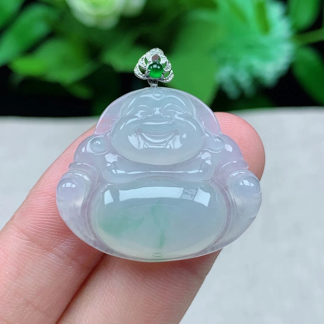 缅甸天然翡翠A货26.6-31-6.3玉石冰种飘花佛公吊坠礼物时尚气质