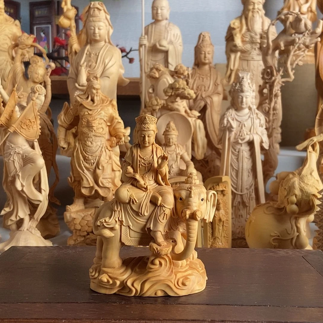 木你****切小叶黄杨木雕普贤