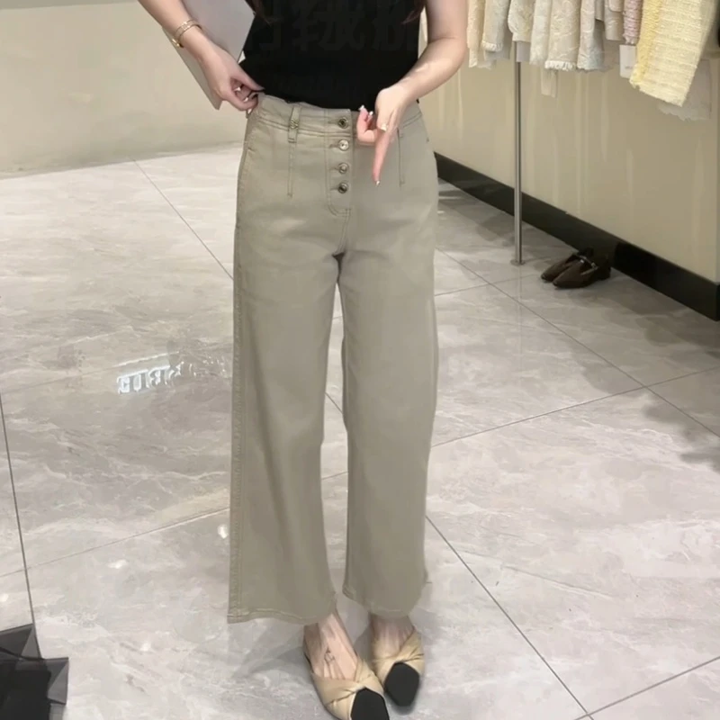 夏季简约四粒扣中高腰显瘦直筒百搭牛仔裤LK2502707