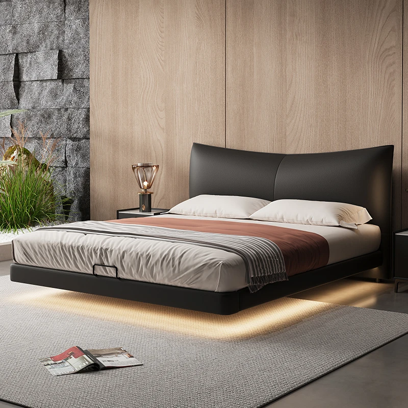 【香奈尔悬浮床】意式简约真皮床主卧现代简约婚床头层牛皮双人床