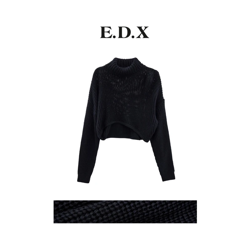 EDX秋冬原创设计感小众高领毛衣女短款宽松显瘦针织衫上衣106019