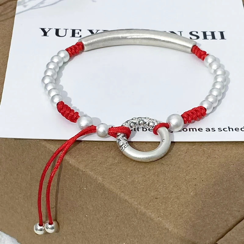 足银手链 YUEYING•足银999 花纹弯管•乾坤圈手绳时尚编织简约国风