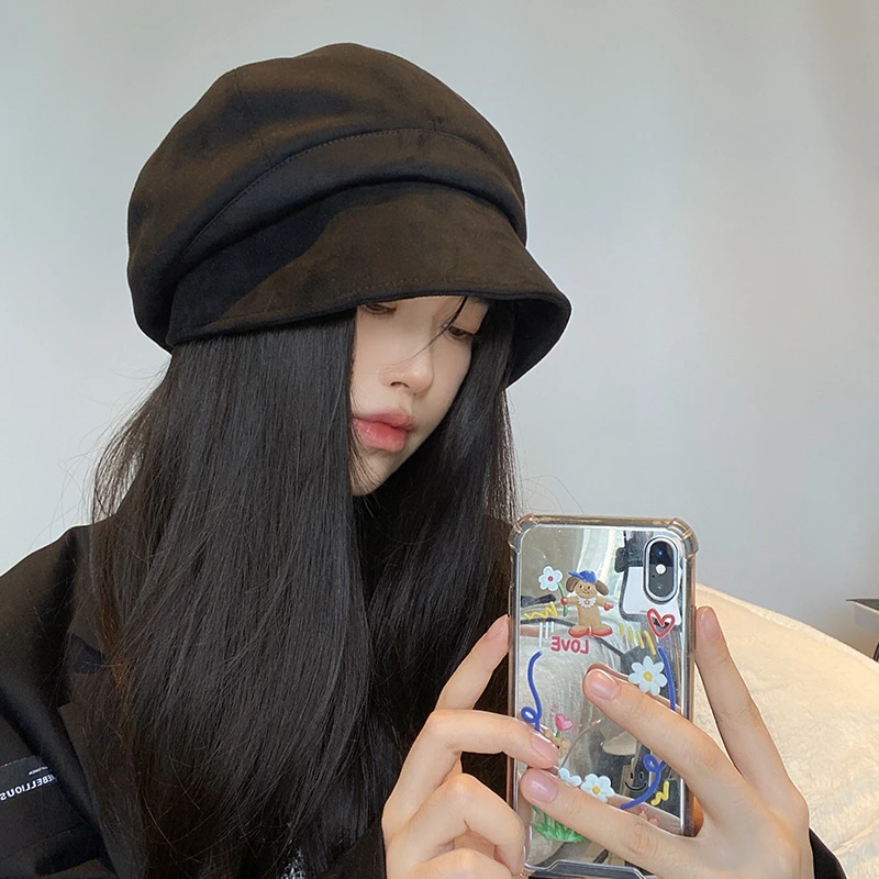 显脸小渔夫帽女春秋月子帽大头围八角贝雷帽日系小边素颜堆堆帽子